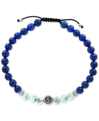 EFFY Collection - Men's Lapis Lazuli (6mm) & Howlite Nylon Cord Bolo Bracelet in Sterling Silver