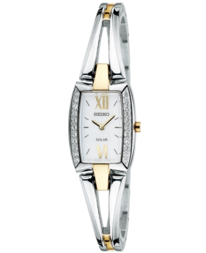 Seiko Watch, Women's Solar Two Tone Stainless Steel Bangle Bracelet 18mm SUP084