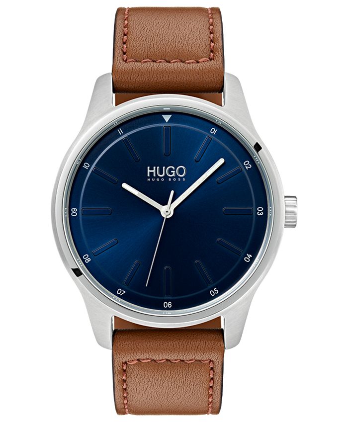 HUGO Men's #Dare Brown Leather Strap Watch 42mm - Macy's