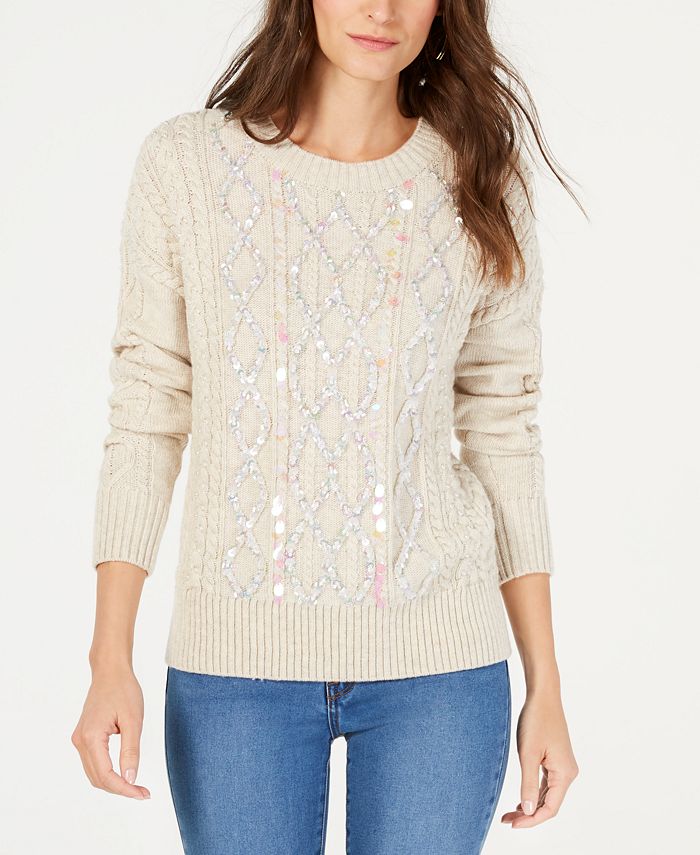 INC International Concepts I.N.C. Embellished Cable-Knit Sweater ...