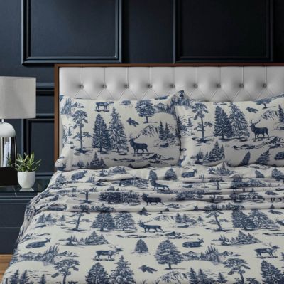 Tribeca Living Mountain Toile Heavyweight Flannel Sheet Set Bedding In Navy Blue