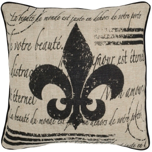 Rizzy Home Scripted Fleur De Lis Polyester Filled Decorative Pillow, 18" X 18" In Brown