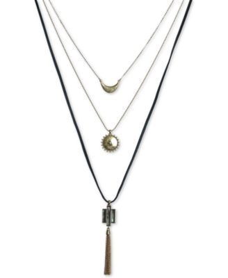 Lucky Brand Gold-Tone Black Mother-of-Pearl Stone Three-Row Pendant ...