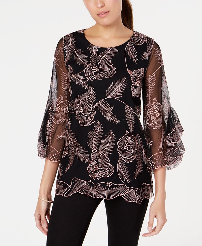 Alfani Floral-Overlay Top, Created for Macy's & Reviews - Tops - Women ...