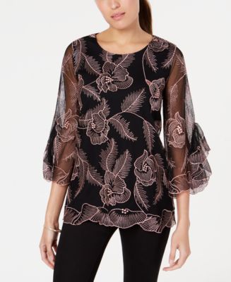 Alfani Floral-Overlay Top, Created for Macy's - Macy's