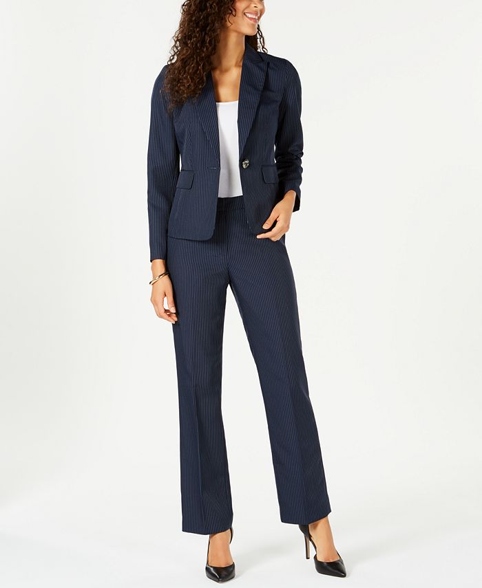 Le Suit One-Button Pinstriped Pantsuit - Macy's