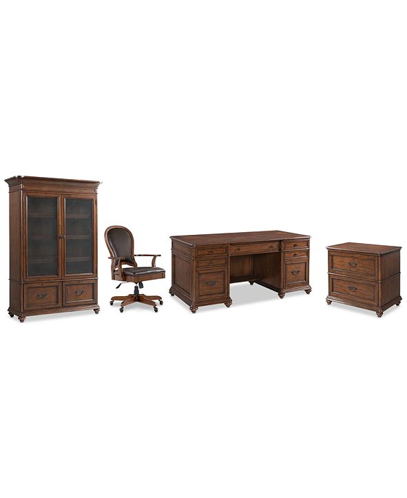 Furniture Clinton Hill Cherry Home Office 4 Pc Set Executive Desk Lateral File Cabinet Door Bookcase Leather Desk Chair Reviews Furniture Macy S