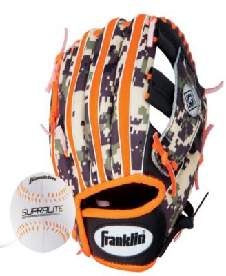 Franklin Sports 9.5" Rtp Teeball Performance Glove And Ball Combo Black/Orange-Left Handed Thrower