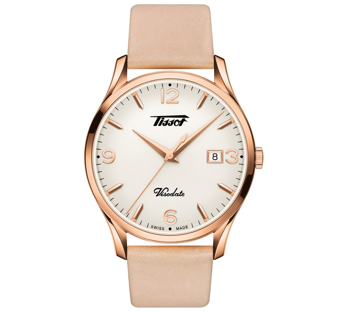 Tissot Unisex Swiss Heritage Visodate Beige Leather Strap Watch 40mm In No Color
