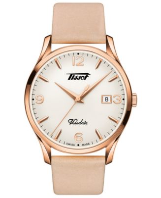 Tissot Unisex Swiss Heritage Visodate Beige Leather Strap Watch