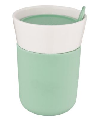 Leo Collection Porcelain 11.16-Oz. Travel Mug with Green Sleeve