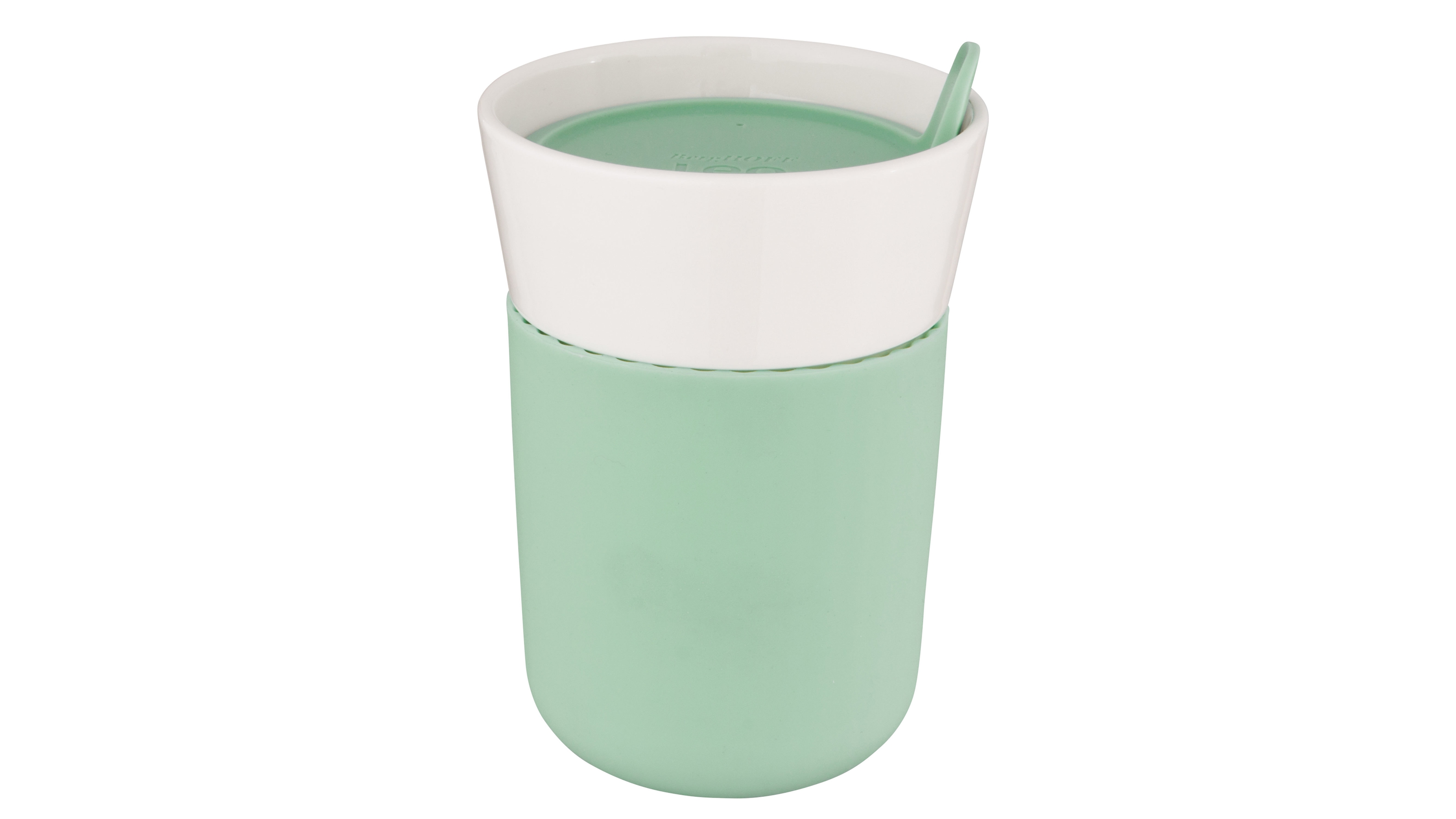BergHOFF Leo Collection Porcelain 11.16-Oz. Travel Mug with Green Sleeve