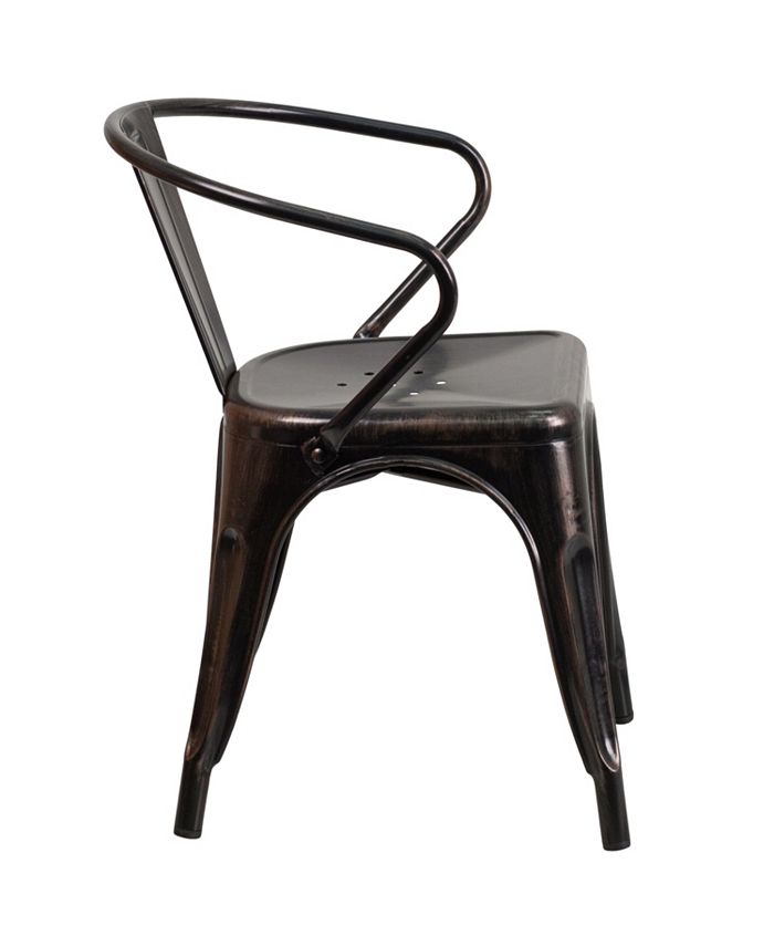 Flash Furniture BlackAntique Gold Metal IndoorOutdoor Chair With Arms