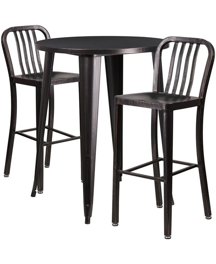 Flash Furniture 30'' Round BlackAntique Gold Metal IndoorOutdoor Bar