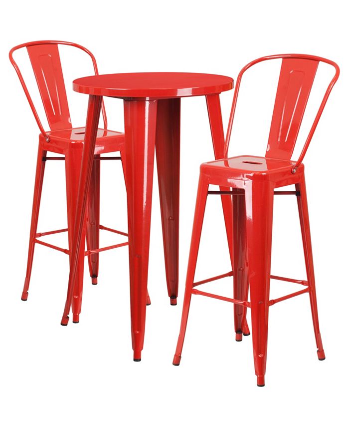 Flash Furniture 24'' Round Red Metal IndoorOutdoor Bar Table Set With