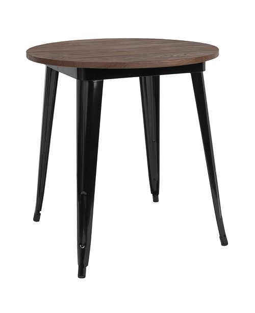 Flash Furniture 26 Round Black Metal Indoor Table With Walnut Rustic Wood Top Reviews Furniture Macy S