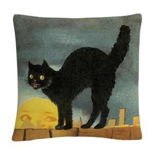 Baldwin Abc Black Cat On Fence Night Halloween Decorative Pillow, 16" X 16" In Multi