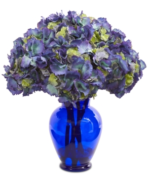 Nearly Natural Hydrangea Artificial Arrangement In Blue Vase In Blue