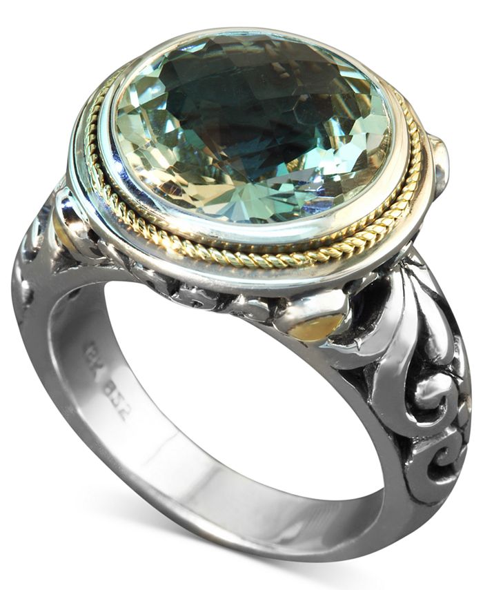 EFFY Collection - Green Quartz Round Ring (5 ct. t.w.) in Sterling Silver and 18k Gold