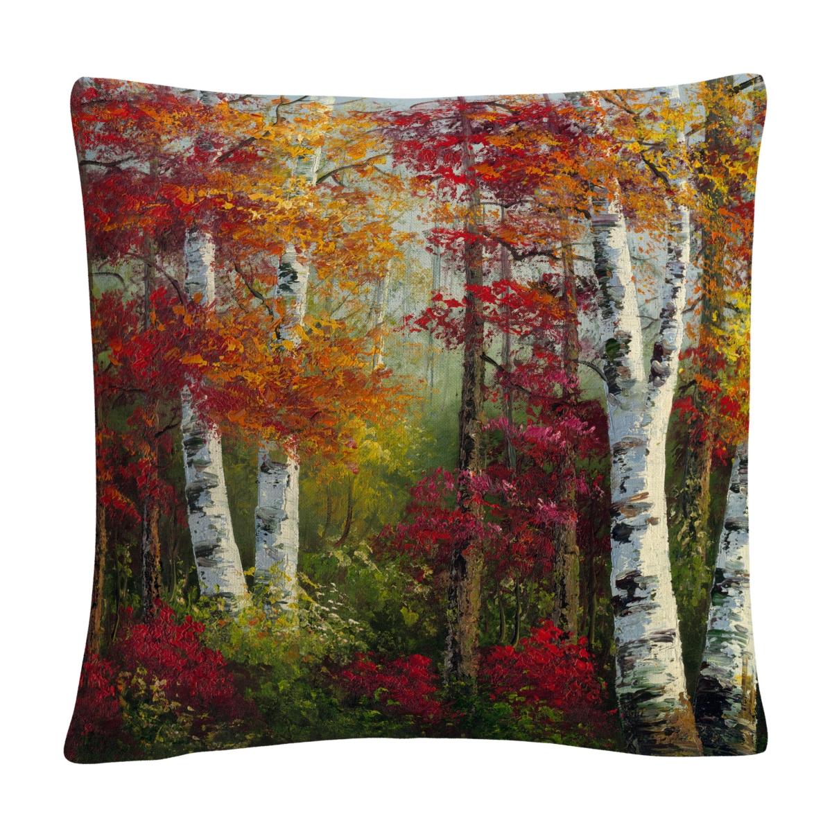 Masters Fine Art Indian Summer Autumn Birch Trees Decorative Pillow, 16 x 16