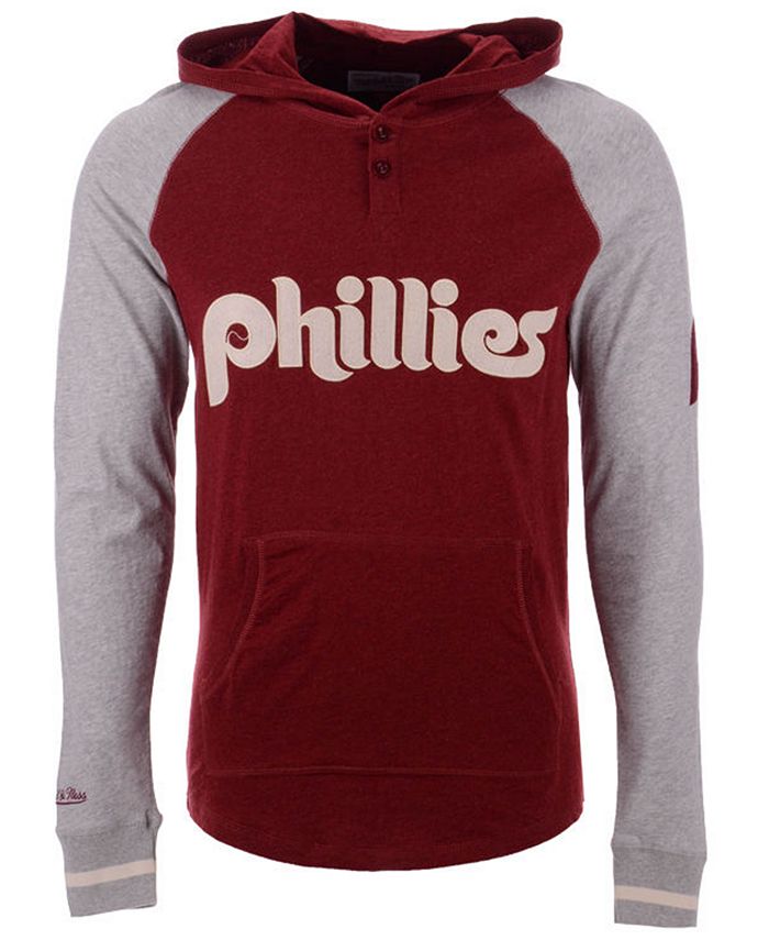 Mens Philadelphia Phillies Mitchell & Ness Hooded Long Sleeve Throwback  Shirt