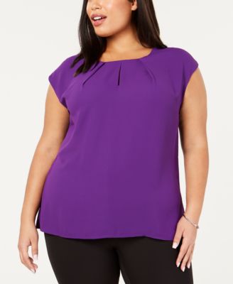 Kasper - Plus Size Pleated Sleeveless Blouse
