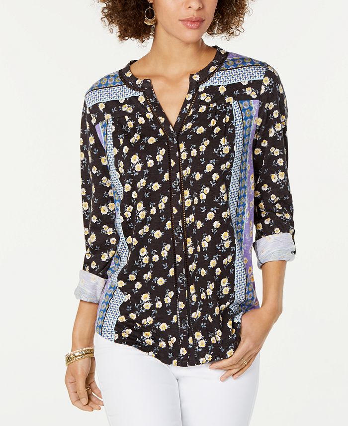 Style & Co Petite Printed Roll-Tab Top, Created for Macy's - Macy's
