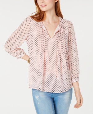 image of Tommy Hilfiger Long-Sleeve Bayview-Dot Pintuck Top, Created for Macy-s
