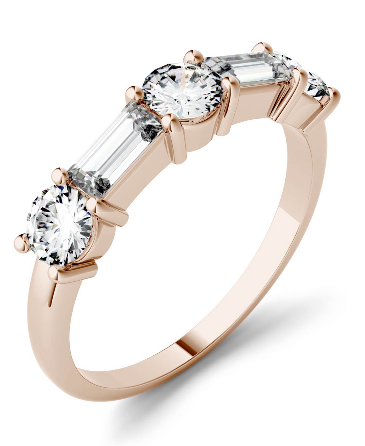 Moissanite Round and Baguette Stackable Ring (1-1/6 ct. tw. Diamond Equivalent) in 14k White or Rose Gold - Rose Gold
