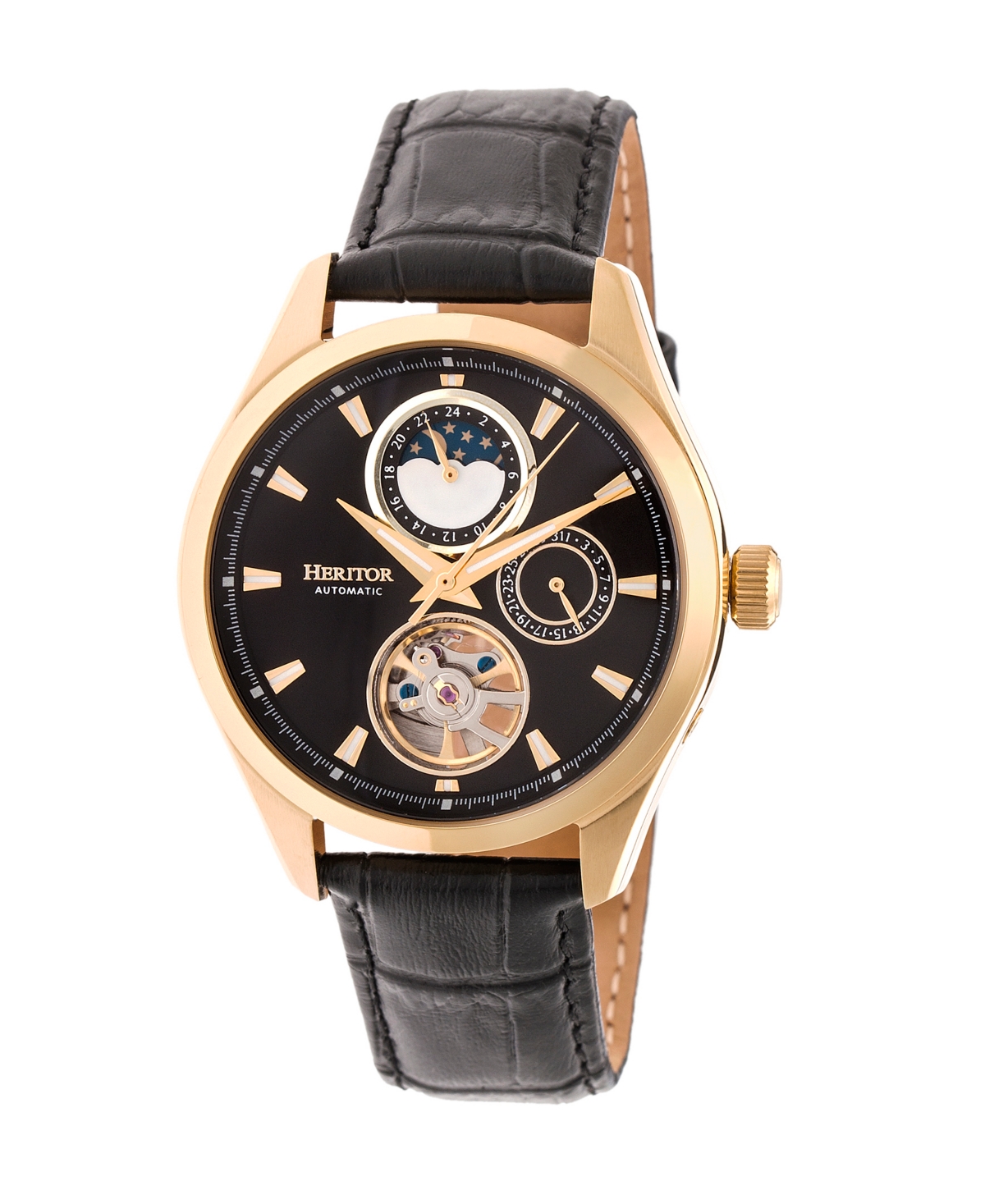 Automatic Sebastian Gold & Black Leather Watches 40mm - Black