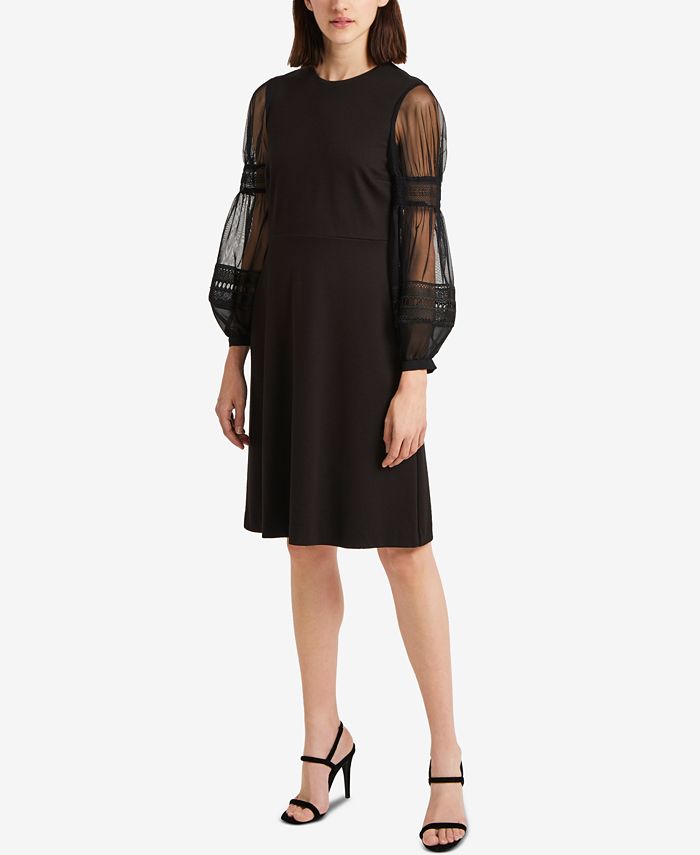 French Connection Mesh & Lace Bubble-Sleeve Dress - Macy's