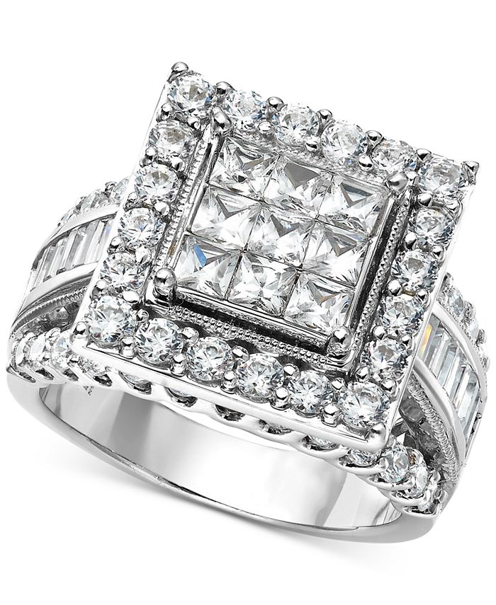 Macy's Diamond Princess Halo Cluster Engagement Ring (2-1/2 ct. t.w ...