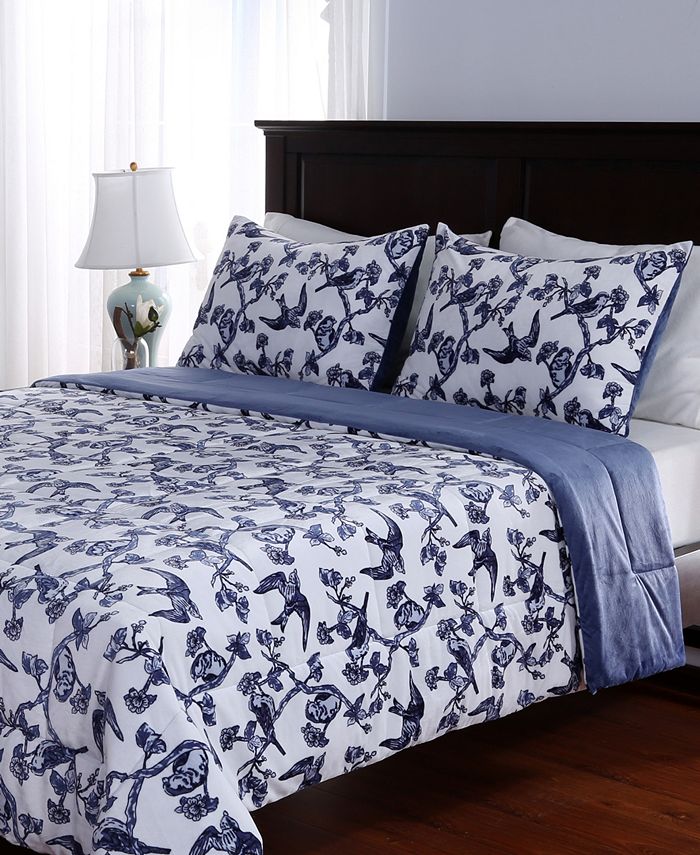 Berkshire Blanket® Blue & White Plush Twin Comforter Set Macy's