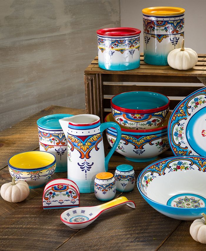 Euro Ceramica Zanzibar Collection Vibrant 20 Piece Oven Safe Stoneware Dinnerware Set Service For 4 Multicolor Spanish Floral Design Four Pack 
