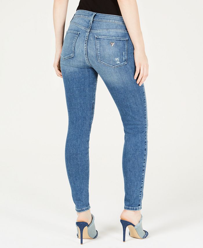 GUESS Sexy Curve Ribbed Embellished Skinny Jeans - Macy's