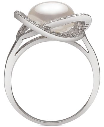 Macy's - Cultured Freshwater Pearl (9mm) & Cubic Zirconia Statement Ring in Sterling Silver