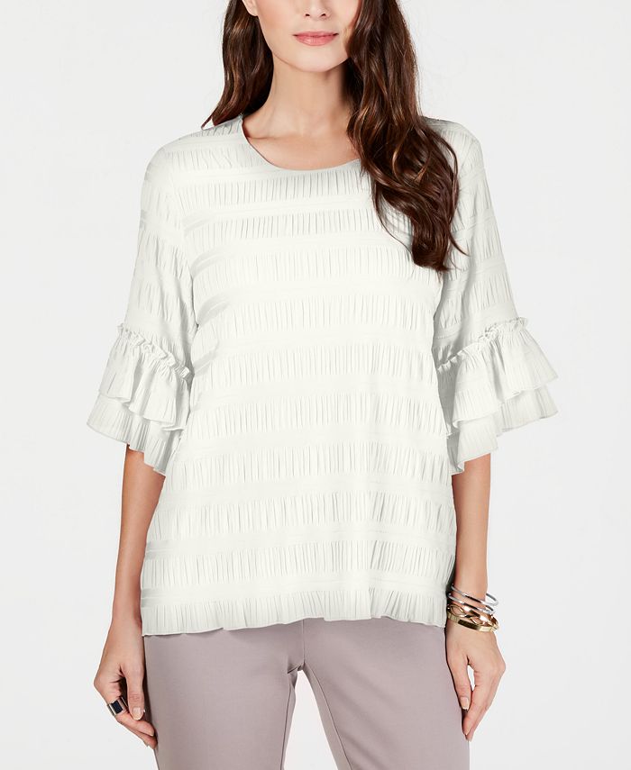 Alfani Women's Printed Ruffle Trim Top White Size Petite main image 0