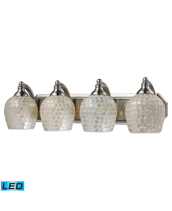 Macy's 4 Light Vanity in Satin Nickel and Silver Mosaic Glass LED