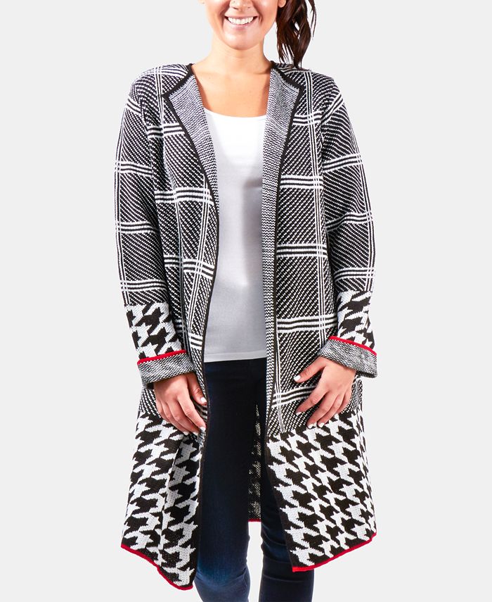 NY Collection Mixed-Pattern Duster Cardigan - Macy's