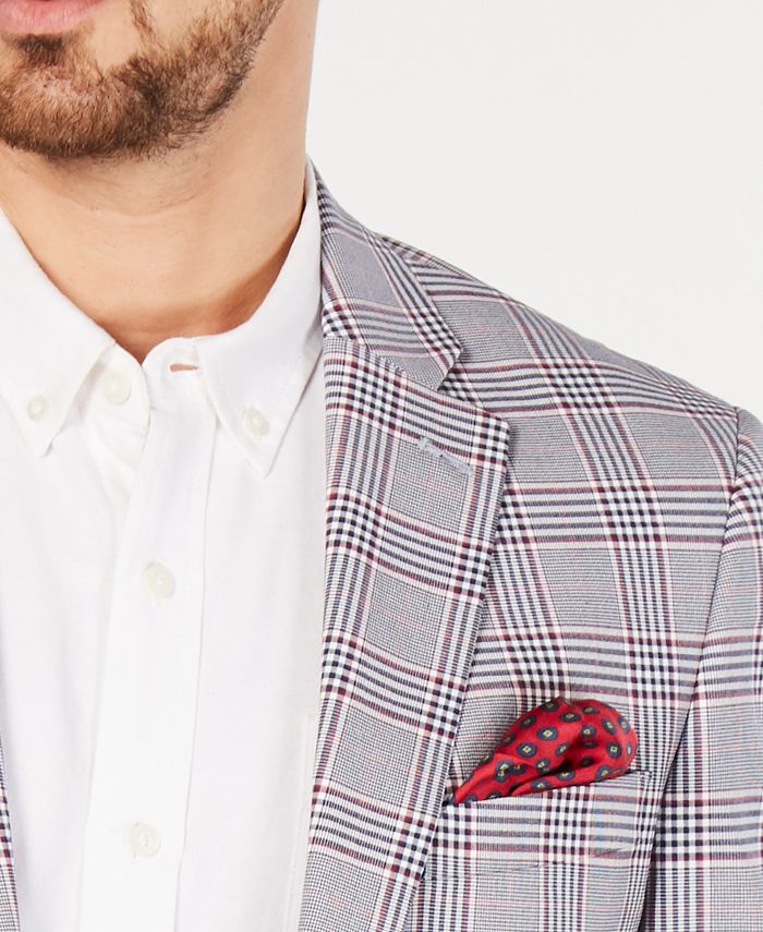 Tommy Hilfiger Men's Modern Fit Thflex Stretch Plaid Corduroy Sport Coat Red Size 44