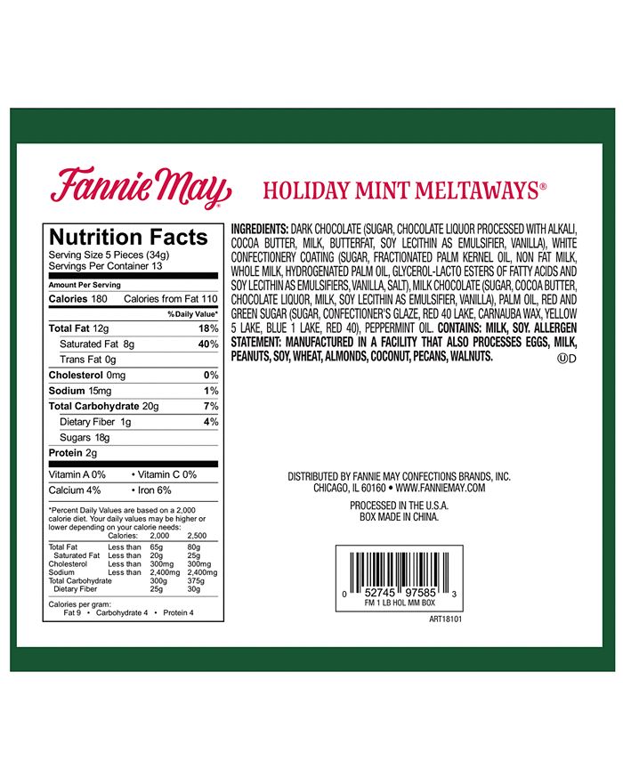 Fannie May Fine Chocolates Mint Meltaways Box Macy's