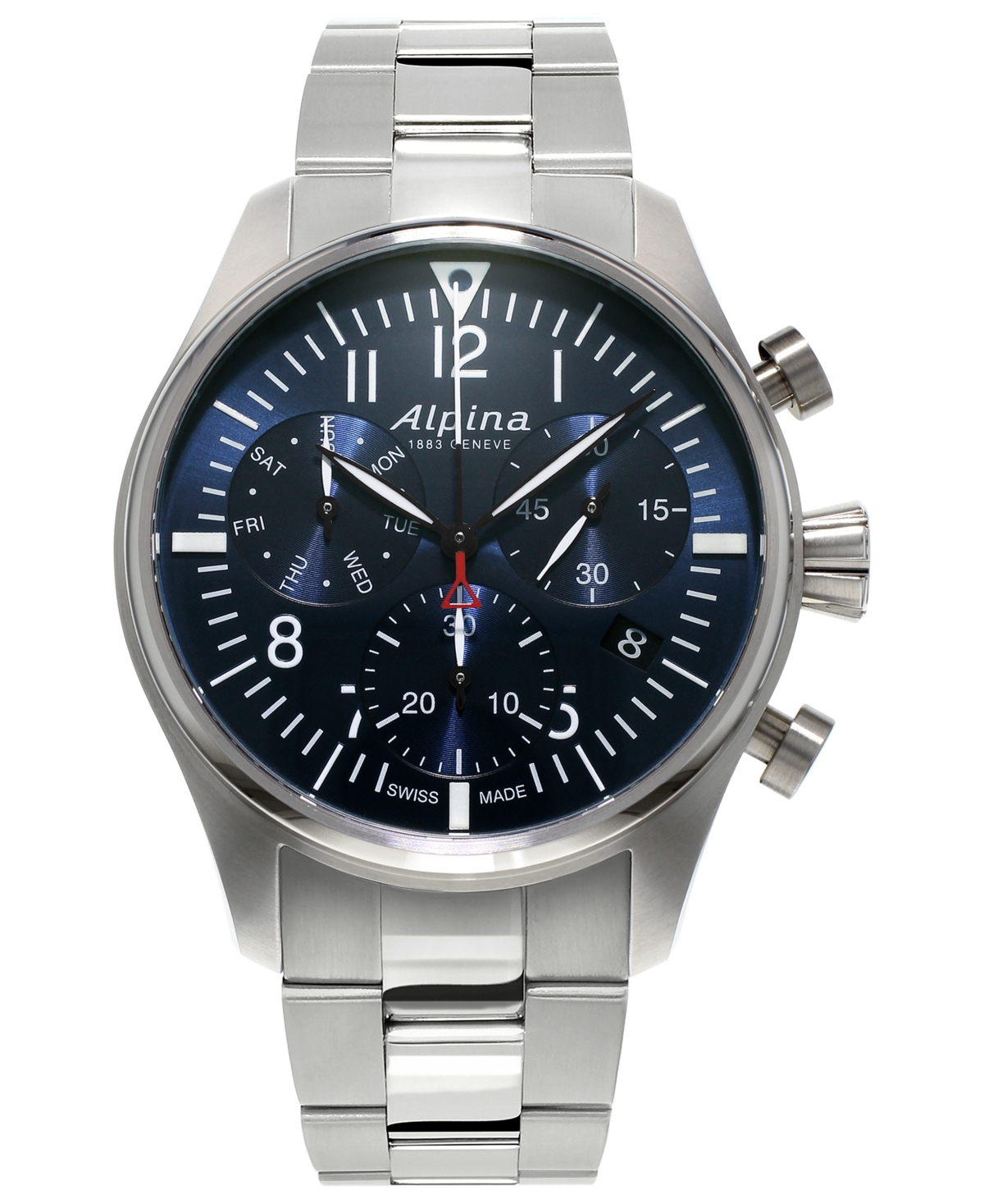 Alpina Men's Swiss Automatic Chronograph Startimer Pilot Stainless Steel Bracelet Watch 42mm In White