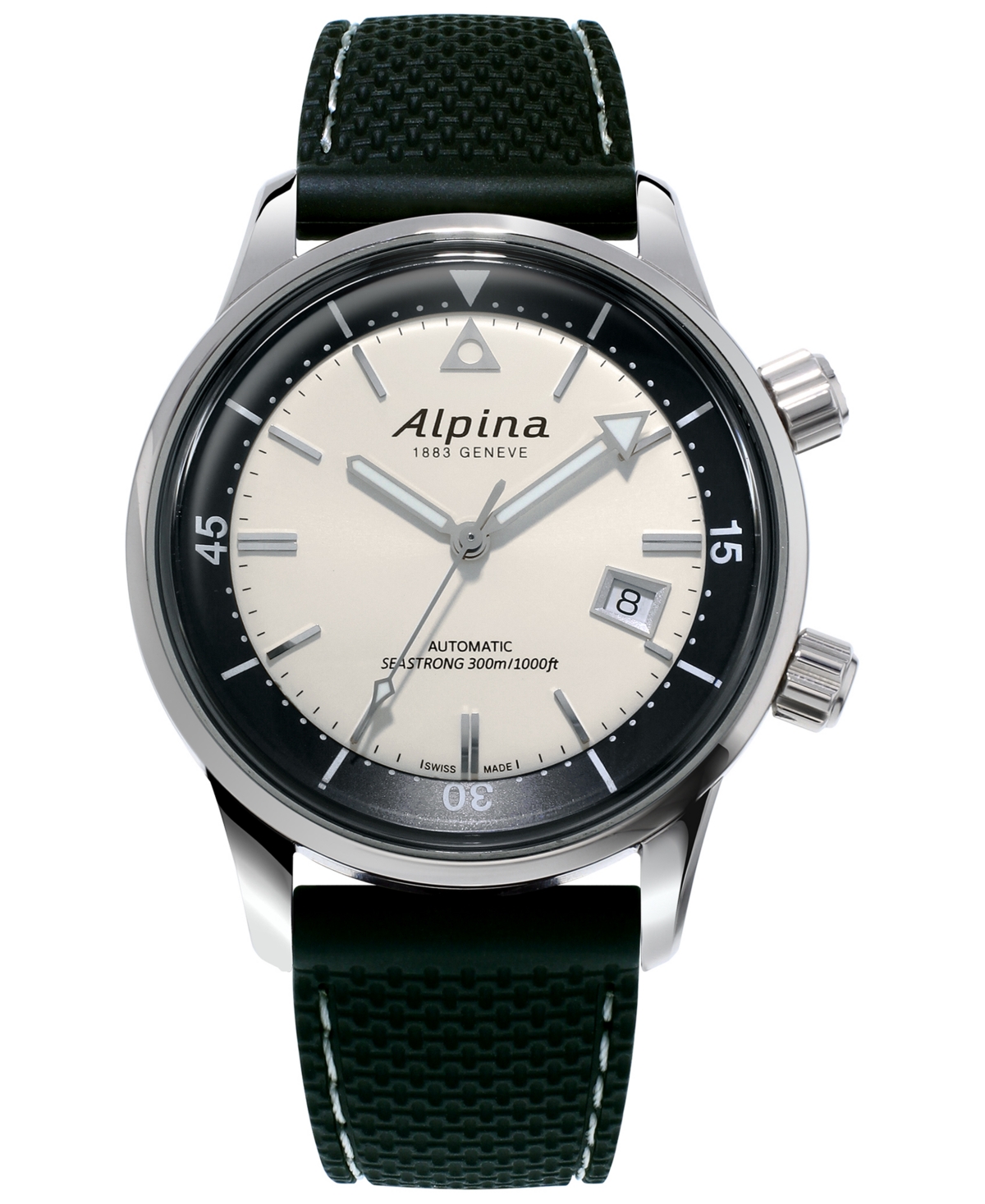 Alpina Men's Swiss Automatic Seastrong Diver Heritage Black Rubber Strap Watch 42mm In Stainless Steel