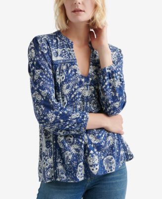 Lucky Brand Floral-Print Crochet-Trim Peasant Top, Created for Macy's ...