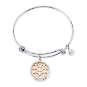 image of Disney-s Two-tone Crystal Mickey Mouse Glass Shaker Adjustable Bangle Bracelet in Stainless Steel for Unwritten Silver Plated Charms