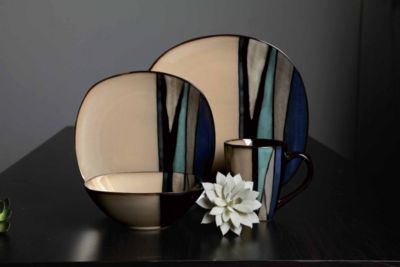 Elite Althea Reactive Glaze Teal 16-Piece Dinnerware Set, Service for 4 