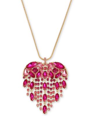 Betsey Johnson Gold-Tone Crystal Fringe Heart Pendant Necklace, 32