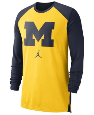 Nike Men's Michigan Wolverines Breathe Shooter Long Sleeve T-shirt In Yellow/navy