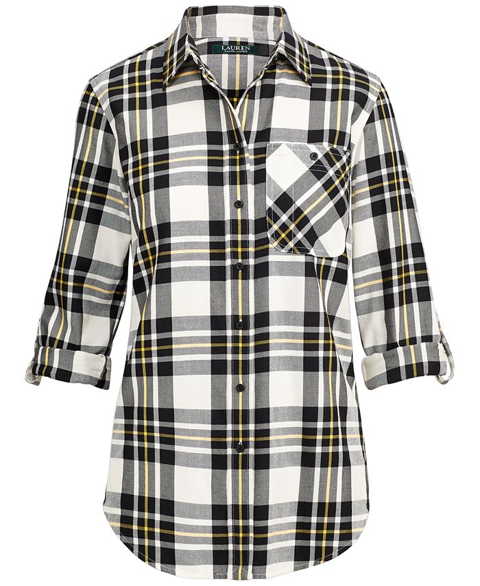 Lauren Ralph Lauren Petite Plaid Twill Cotton Shirt & Reviews - Tops ...