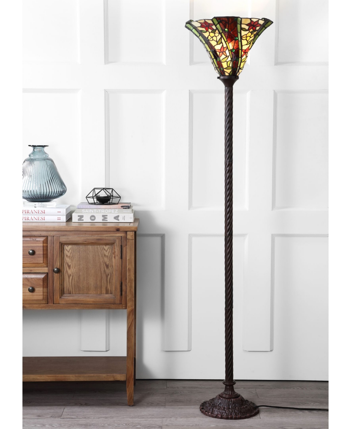 Jonathan Y Williams Tiffany-torchiere Led Floor Lamp In Bronze